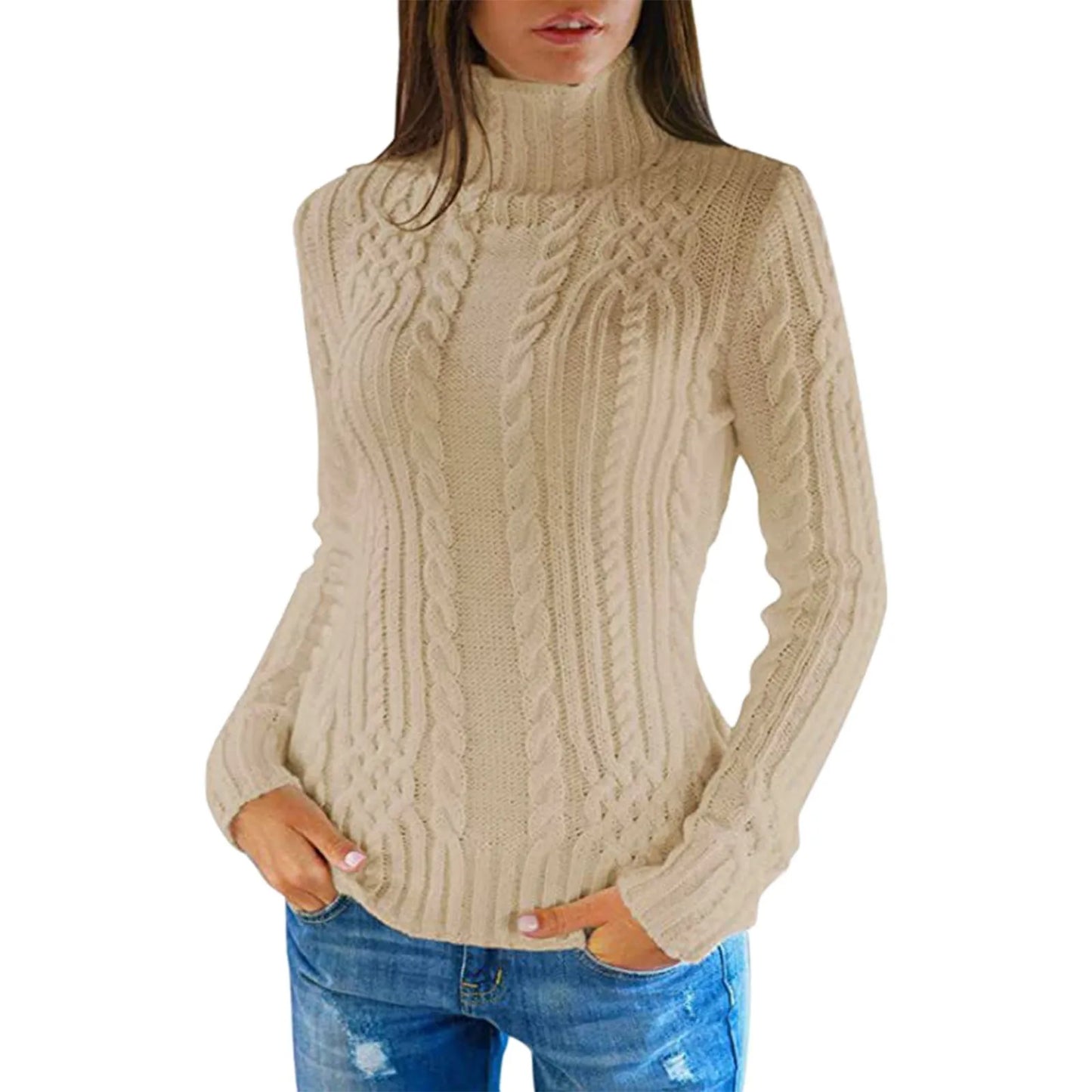 Women Knitted Sweaters Wool Turtleneck Long-Sleeve Pullover Winter Autumn Jumper Clothes Female Pullover