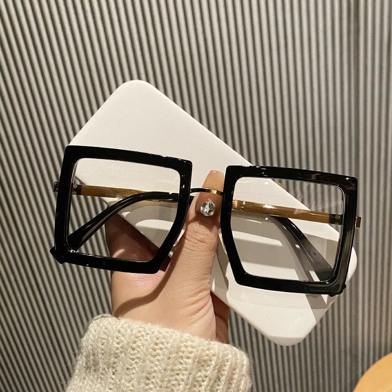 KLASSNUM Large Frame Women Anti-blue Light Glasses Thick Frame Transparent Shades Oversize Computer Eyepiece 2025 New In