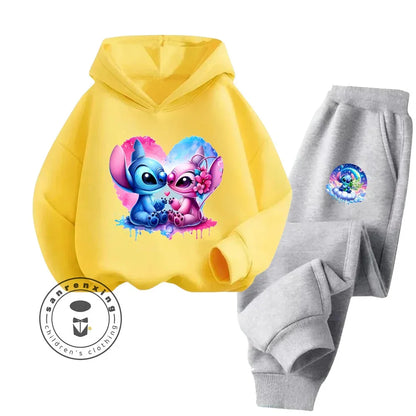 Cartoon Stitch Fall Winter Fashion Kawaii Sports Hoodie Set for Boys Girls Kids with High Quality Wear Resistant Cheap Fashion