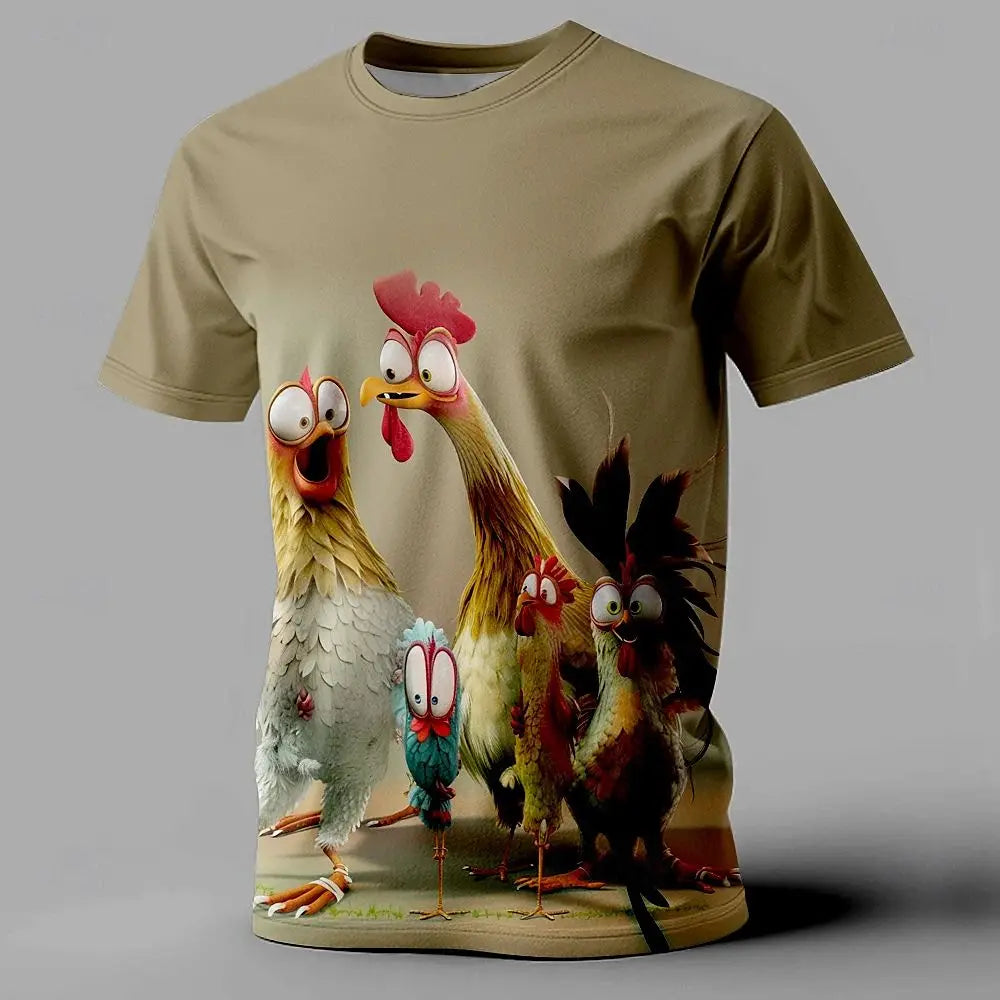 Chicken Print Summer Casual Short Sleeve Tee Street Fashion O-Neck Pullover Men's Oversized Clothing