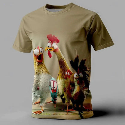 Chicken Print Summer Casual Short Sleeve Tee Street Fashion O-Neck Pullover Men's Oversized Clothing