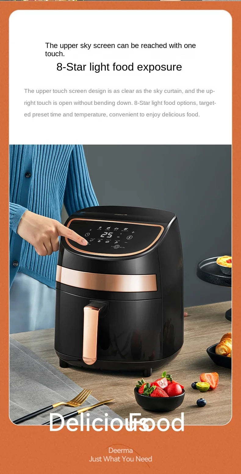 Deerma Oil-free air fryer Household appliances Intelligent large capacity automatic multi-function chip machine Touch screen