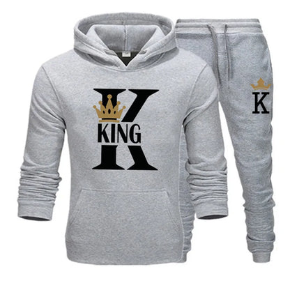 Winter Men's and Women's Sweater Set KING QUEEN Loose Relaxed Hooded Print Couple Set