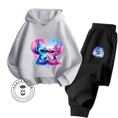 Cartoon Stitch Fall Winter Fashion Kawaii Sports Hoodie Set for Boys Girls Kids with High Quality Wear Resistant Cheap Fashion