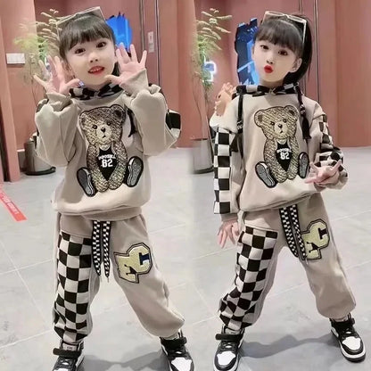 Girls Clothing Set Cartoon  Bear Pattern Hoodies Sweatshirt+ Pants 2Pcs Outfit Suit For 2-8 Years Kids