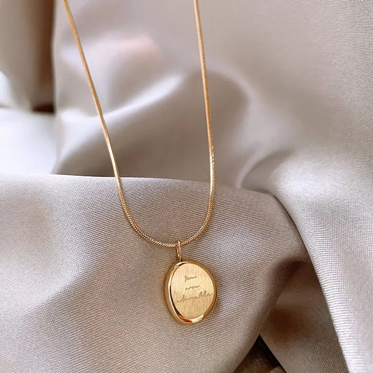 Stainless Steel Round Plaque Collar Chain Necklace Jewelry Gifts