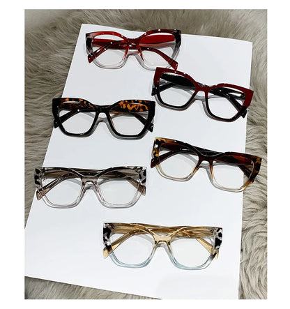 Sexy Cat Eye Glasses Square Red Black Gradient Frame Women Men Vintage Flat Glasses Unisex Anti Blue Light Optical Eyewear