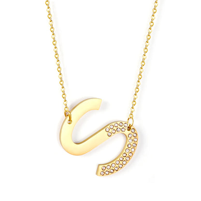 LUXUSSTEL CZ Letter M Pendant Necklace Trendy Style Gold Color High Quality Stainless Steel 26 Initial Collars  Chains