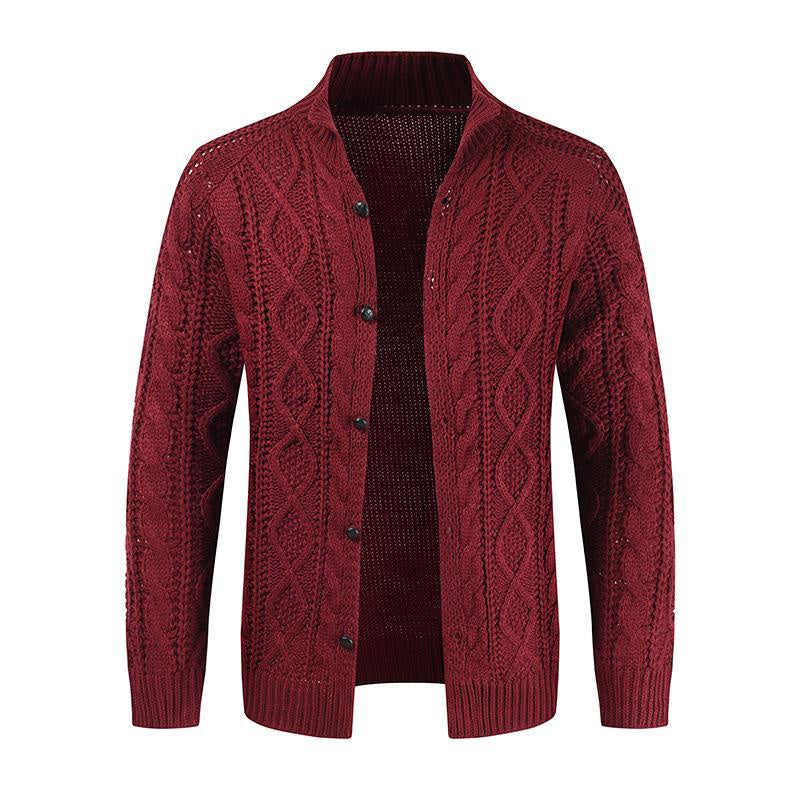 Winter Mens Knitt Cardigan Autumn Solid Color Long Sleeve Male Casual Warm Twisted Jacquard Sweater Fashion Mens Coats