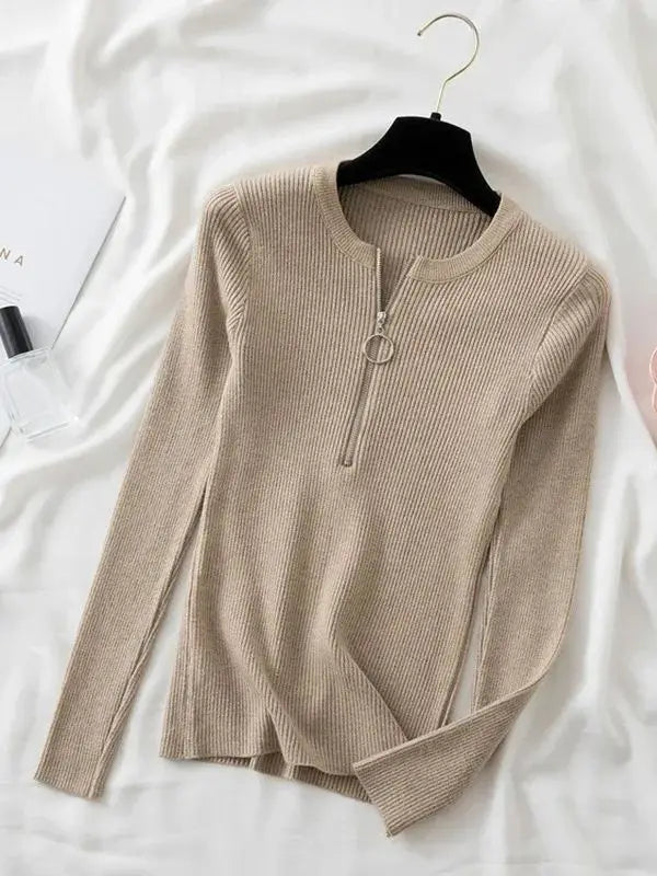 zipper winter clothes Knitted woman sweaters Pullovers Autumn Winter Basic women's jumper Slim women's sweater pull long sleeve