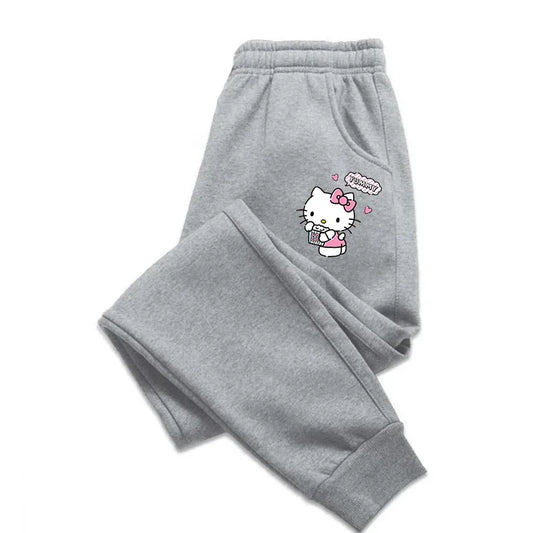 Hello Kitty Children's Pants Two tone High quality Trouser Street Fashion Kid Clothing Winter Sanrio