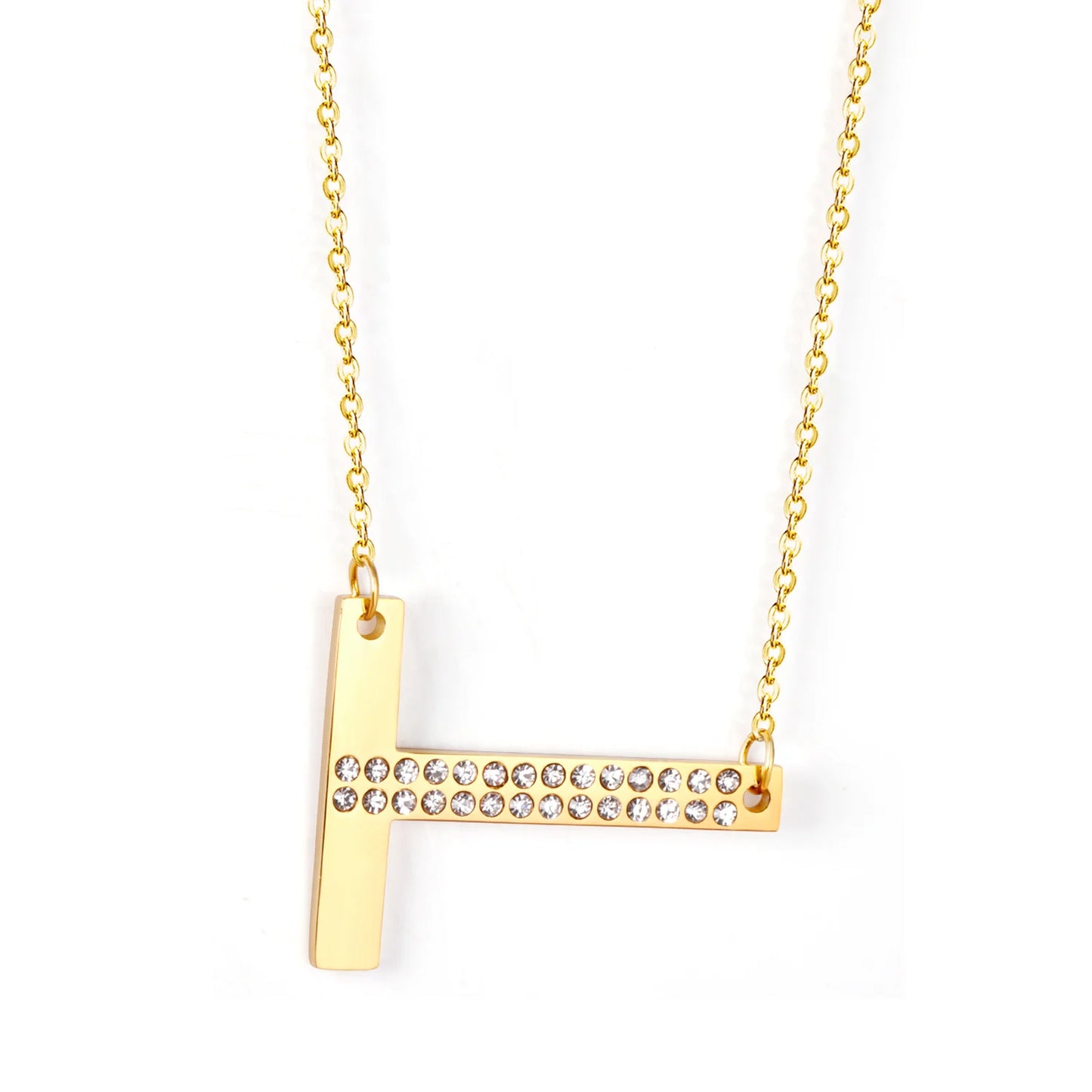 LUXUSSTEL CZ Letter M Pendant Necklace Trendy Style Gold Color High Quality Stainless Steel 26 Initial Collars  Chains