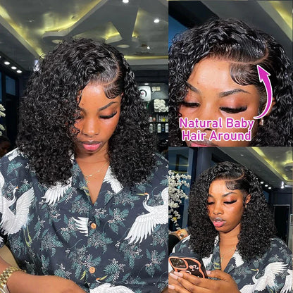 Brazilian Curly Short Bob 13x4 HD Lace Frontal Human Hair Deep Wave 13x6 Transparent Lace Front Wigs 250% Closure Wig For Women