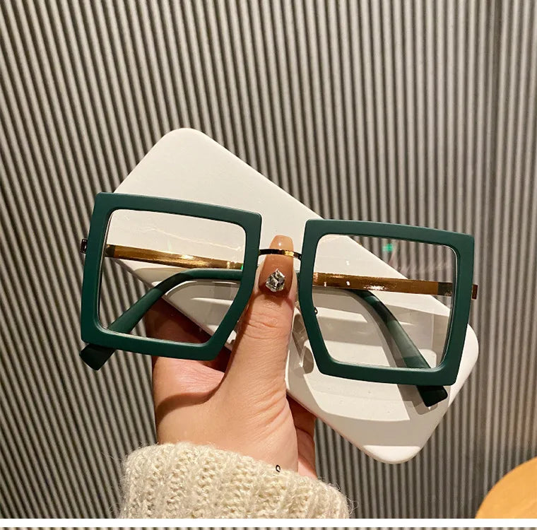 KLASSNUM Large Frame Women Anti-blue Light Glasses Thick Frame Transparent Shades Oversize Computer Eyepiece 2025 New In