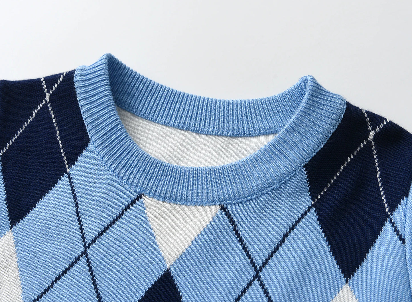 boy warm sweater plaid lattice long -sleeved sweater college style baby boy knit sweater