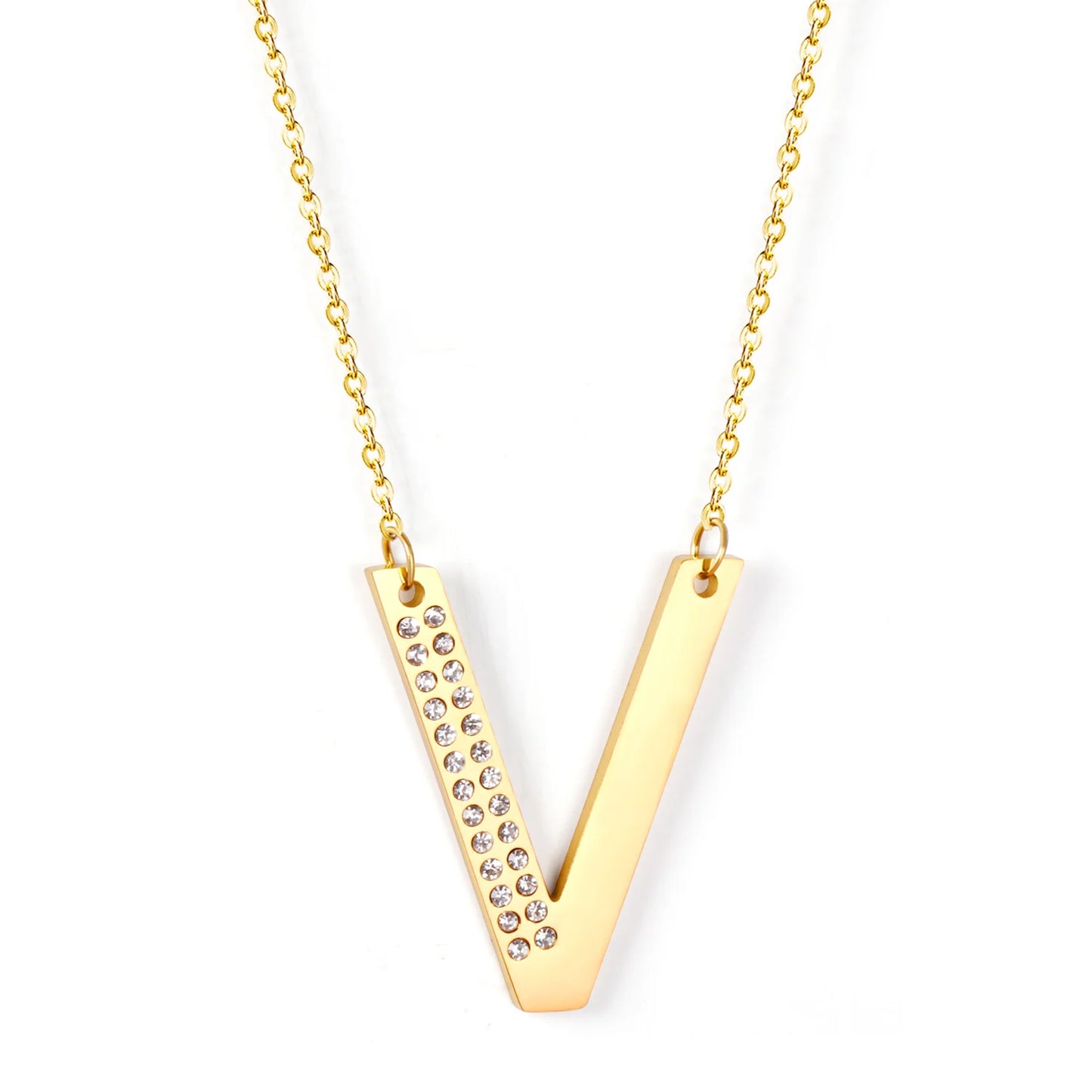 LUXUSSTEL CZ Letter M Pendant Necklace Trendy Style Gold Color High Quality Stainless Steel 26 Initial Collars  Chains
