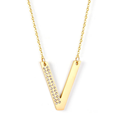LUXUSSTEL CZ Letter M Pendant Necklace Trendy Style Gold Color High Quality Stainless Steel 26 Initial Collars  Chains