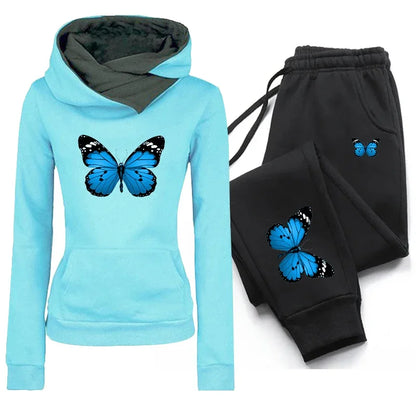 Two Piece Set Winter Warm Hoodies+Pants Pullovers Sweatshirts Female Jogging Woman Clothing Sports Suit Outfits