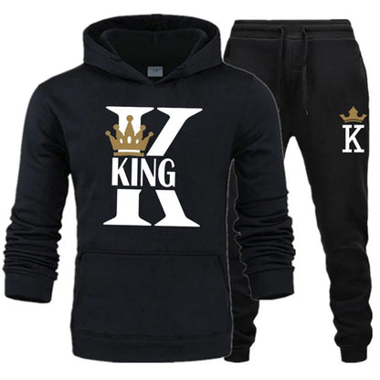 Winter Men's and Women's Sweater Set KING QUEEN Loose Relaxed Hooded Print Couple Set