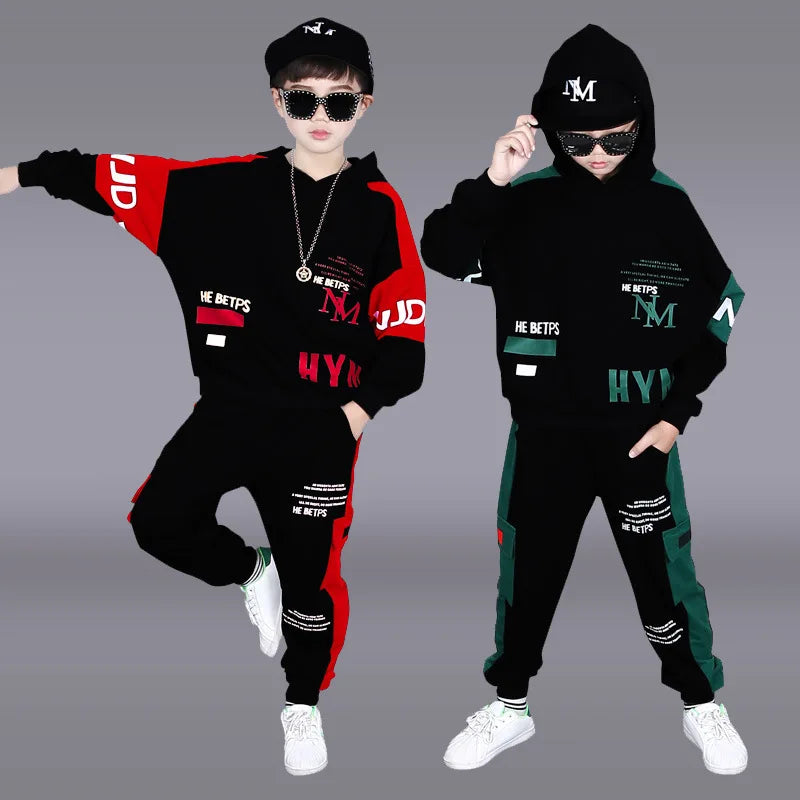 2024  winter children Boy Clothes Teenager tracksuit letters Hooded Top Shirts+ Ankle-tie Pant 8 10 11 12 year