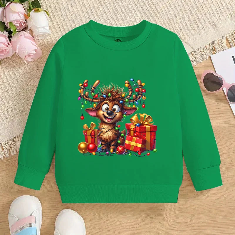 Christmas Elk Deer Print Children Sweatshirt Autumn Long Sleeve