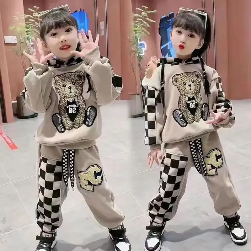 Girls Clothing Set Cartoon  Bear Pattern Hoodies Sweatshirt+ Pants 2Pcs Outfit Suit For 2-8 Years Kids