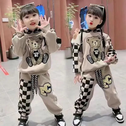 Girls Clothing Set Cartoon  Bear Pattern Hoodies Sweatshirt+ Pants 2Pcs Outfit Suit For 2-8 Years Kids