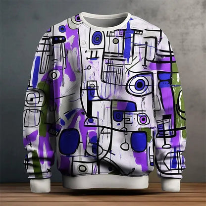 Pullover Sweatshirt For Men Graffiti Graphic 3D Printing Long Sleeve  Casual Man Sweatshirts