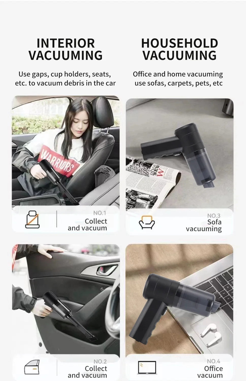 New 12000Pa Wireless Car Vacuum Cleaner USB Charging 1800mAh Portable Cleaning Appliance Mini Wet Dry Household Vacuum Cleaner
