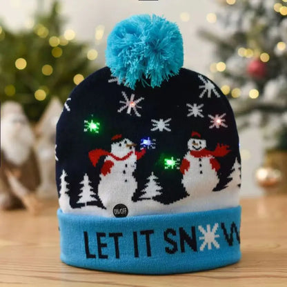 Light Up Xmas Beanie Cap Unisex Winter Beanie Sweater Hat with Colorful LEDs for Christmas New Year