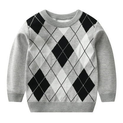 boy warm sweater plaid lattice long -sleeved sweater college style baby boy knit sweater