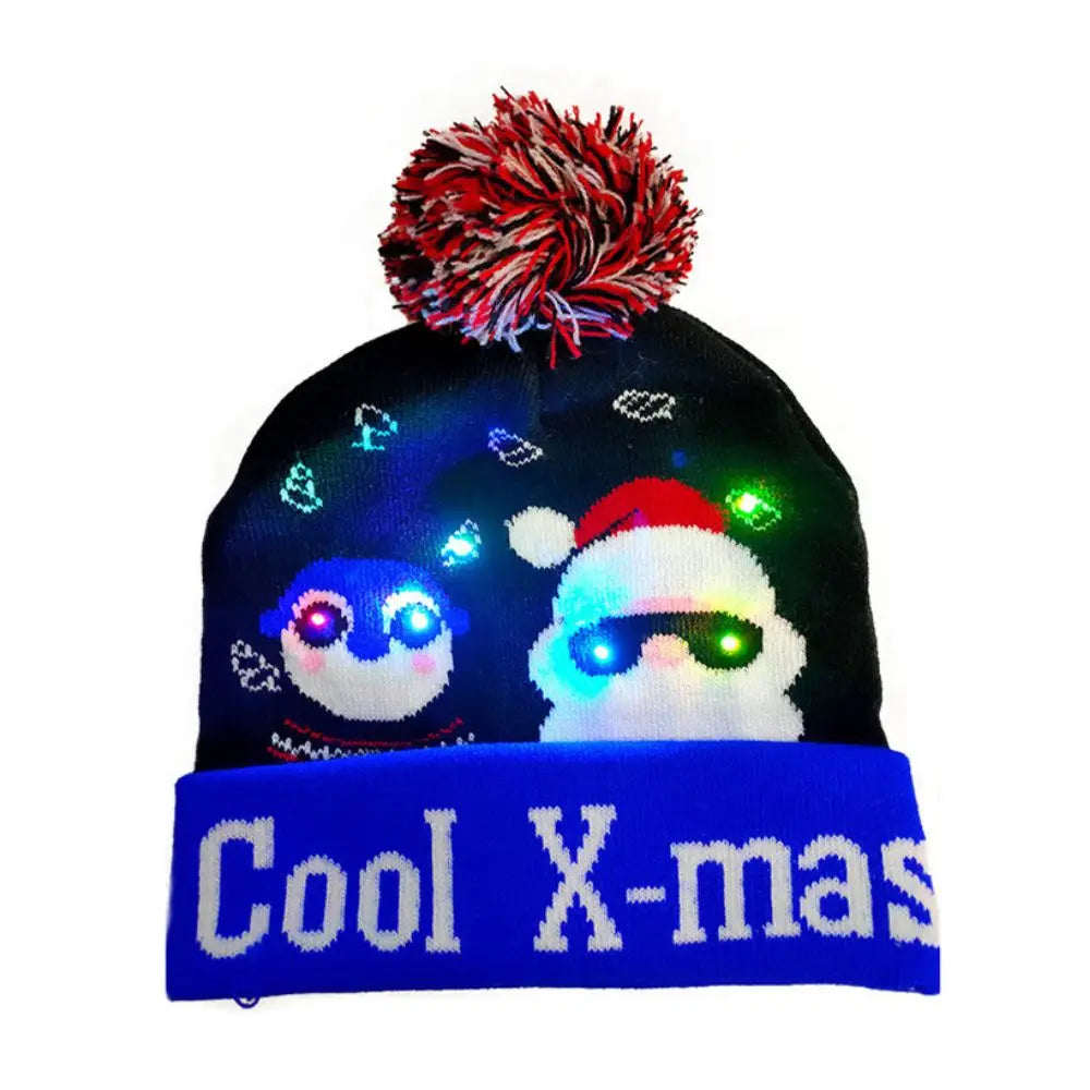 Light Up Xmas Beanie Cap Unisex Winter Beanie Sweater Hat with Colorful LEDs for Christmas New Year