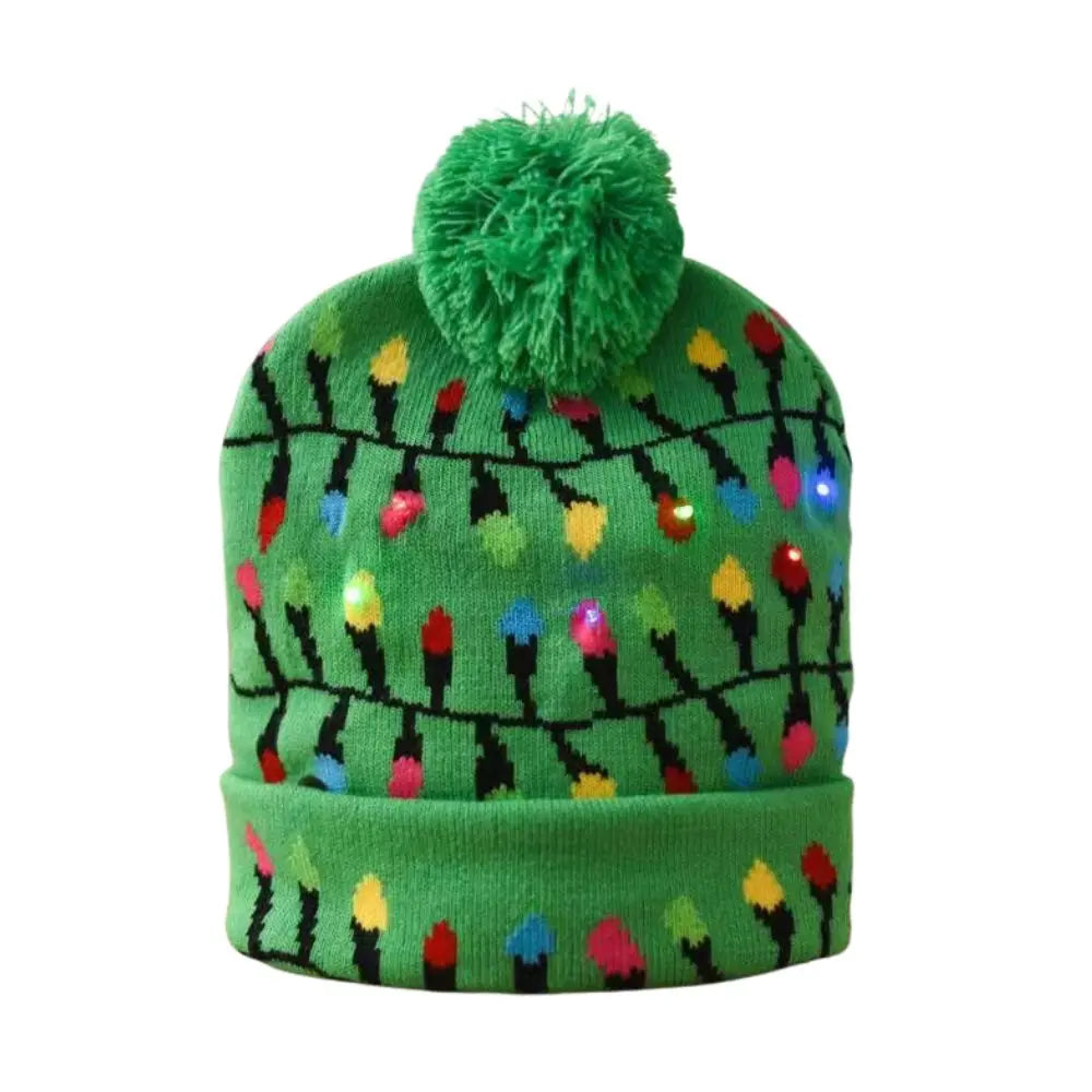 New Year LED Christmas Hat Sweater Knitted Beanie Christmas Light Up Knitted Hat Christmas Gift for Kids Xmas Decorations Hat