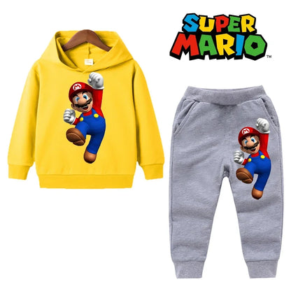 uper Mario Bros Boy Girl Hoodie Suit Spring Autumn Kids Hooded Sportswear Setspants Boys Pokemon Clothes 2-14 Years Children's