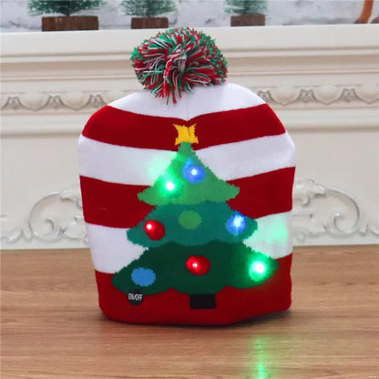 Knitted Christmas Hat Adult Child Santa Hat with LED Light