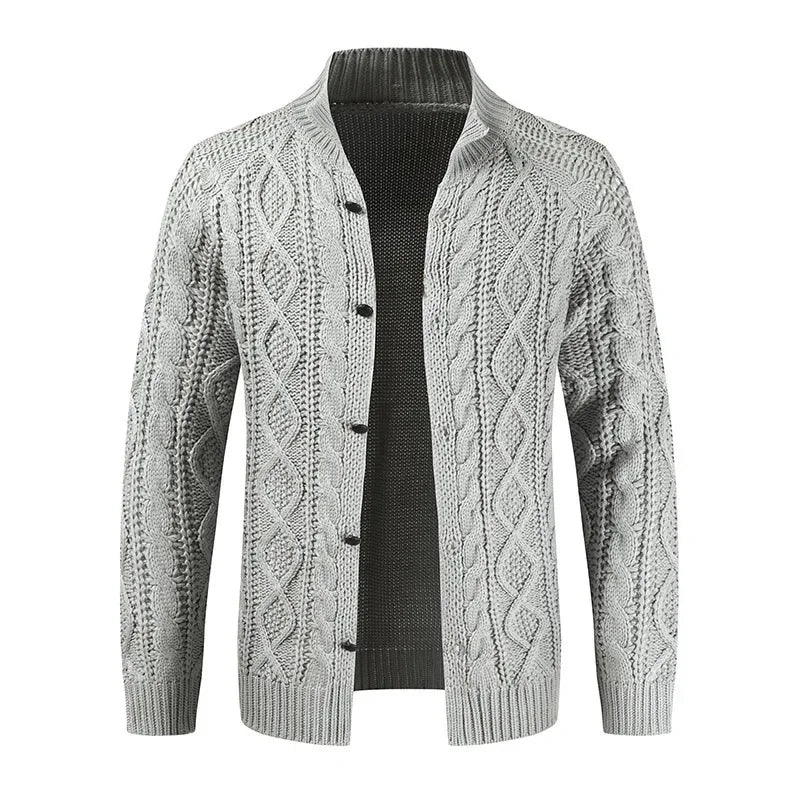 Winter Mens Knitt Cardigan Autumn Solid Color Long Sleeve Male Casual Warm Twisted Jacquard Sweater Fashion Mens Coats