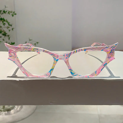 KAMMPT Irregular Cat Eye Glasses Women New Vintage Blue Light Blocking Eyewear Trendy Brand Designer Non-prescription Eyeglasses