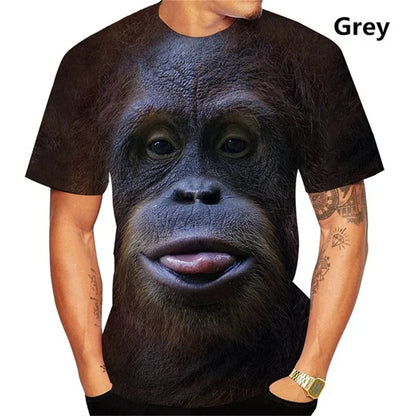 Funny Kiss Monkey Lip Graphic T Shirt for Men Clothing 3D Spoof Gorilla Orangutan Printed T-Shirt Unisex Short Sleeve Tops Tees