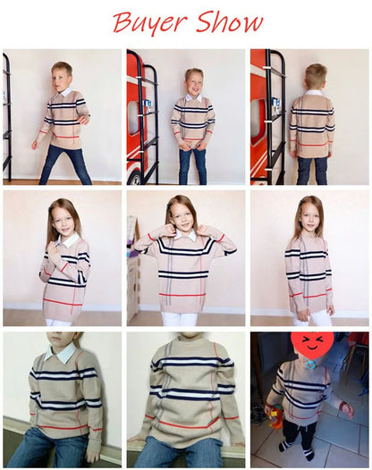 1-8T Toddler Kid Boy Sweater Spring Winter Clothes Warm Pullover Top Long Sleeve Plaid Sweater Girl Fashion Gentleman Knitwear