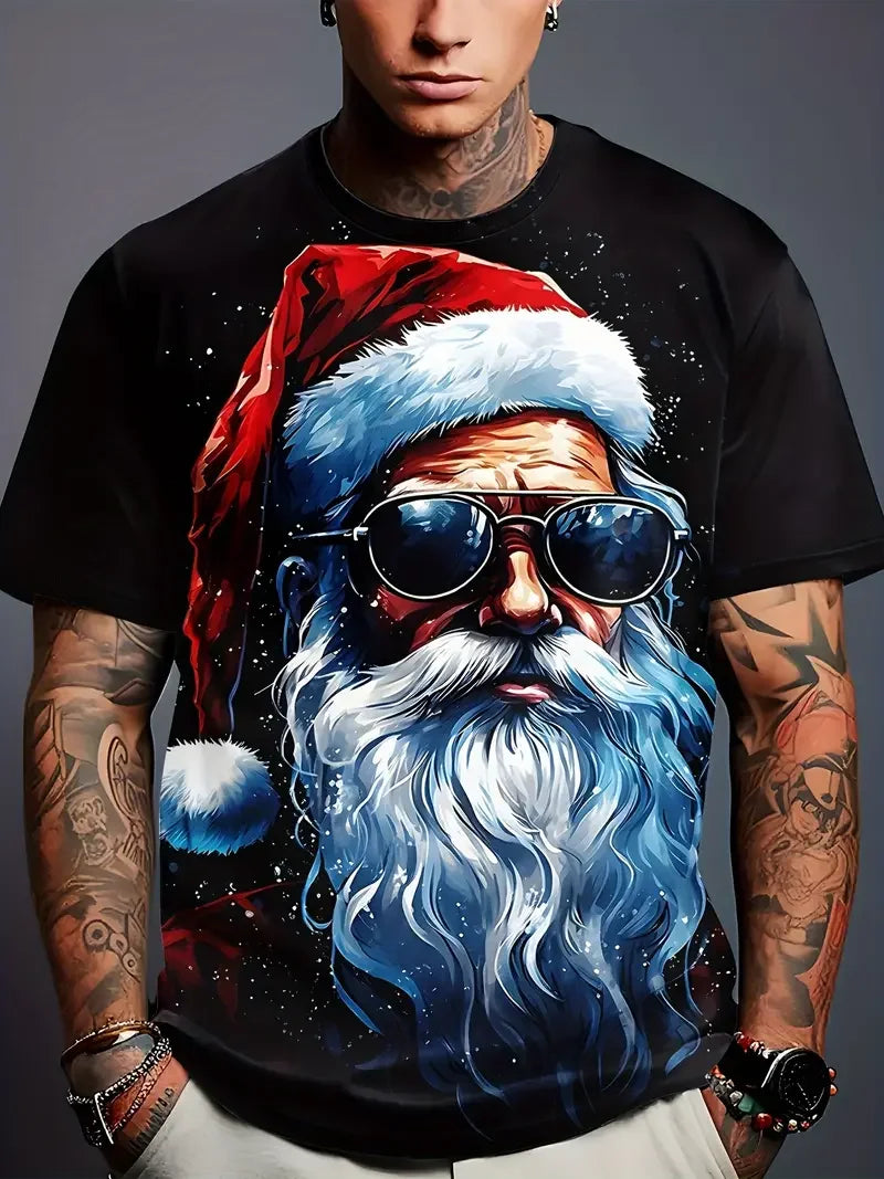 men's Christmas T-shirt fashion  short sleeved top casual plus size men clothing