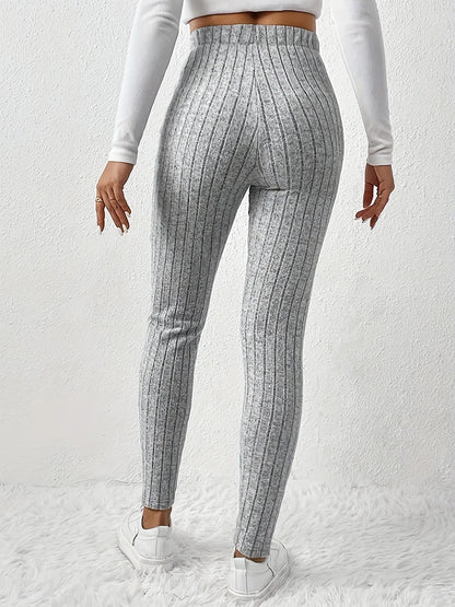 Autumn Warm Drawstring Striped Solid Color Women Leggings Elastic Slim Sports Legging Fashion Daily Woman Comfortable Clothes