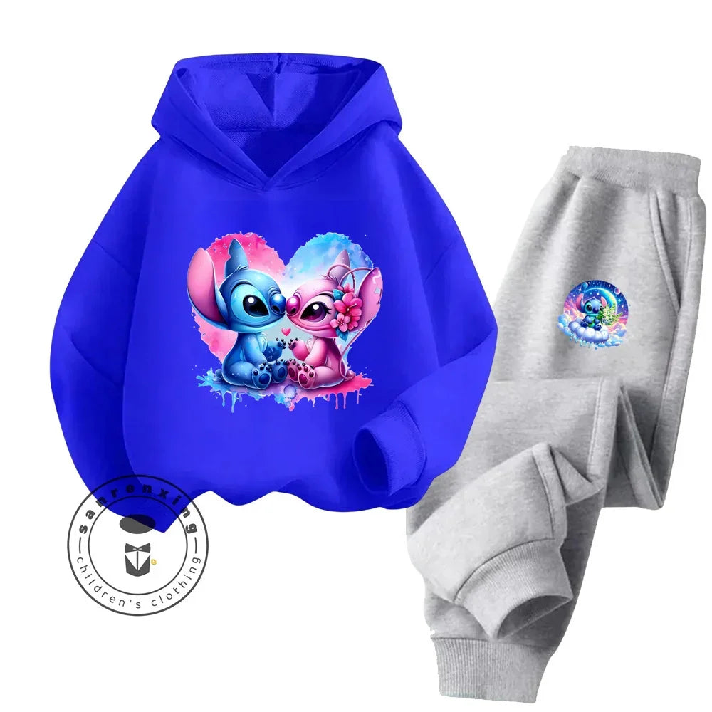 Cartoon Stitch Fall Winter Fashion Kawaii Sports Hoodie Set for Boys Girls Kids with High Quality Wear Resistant Cheap Fashion