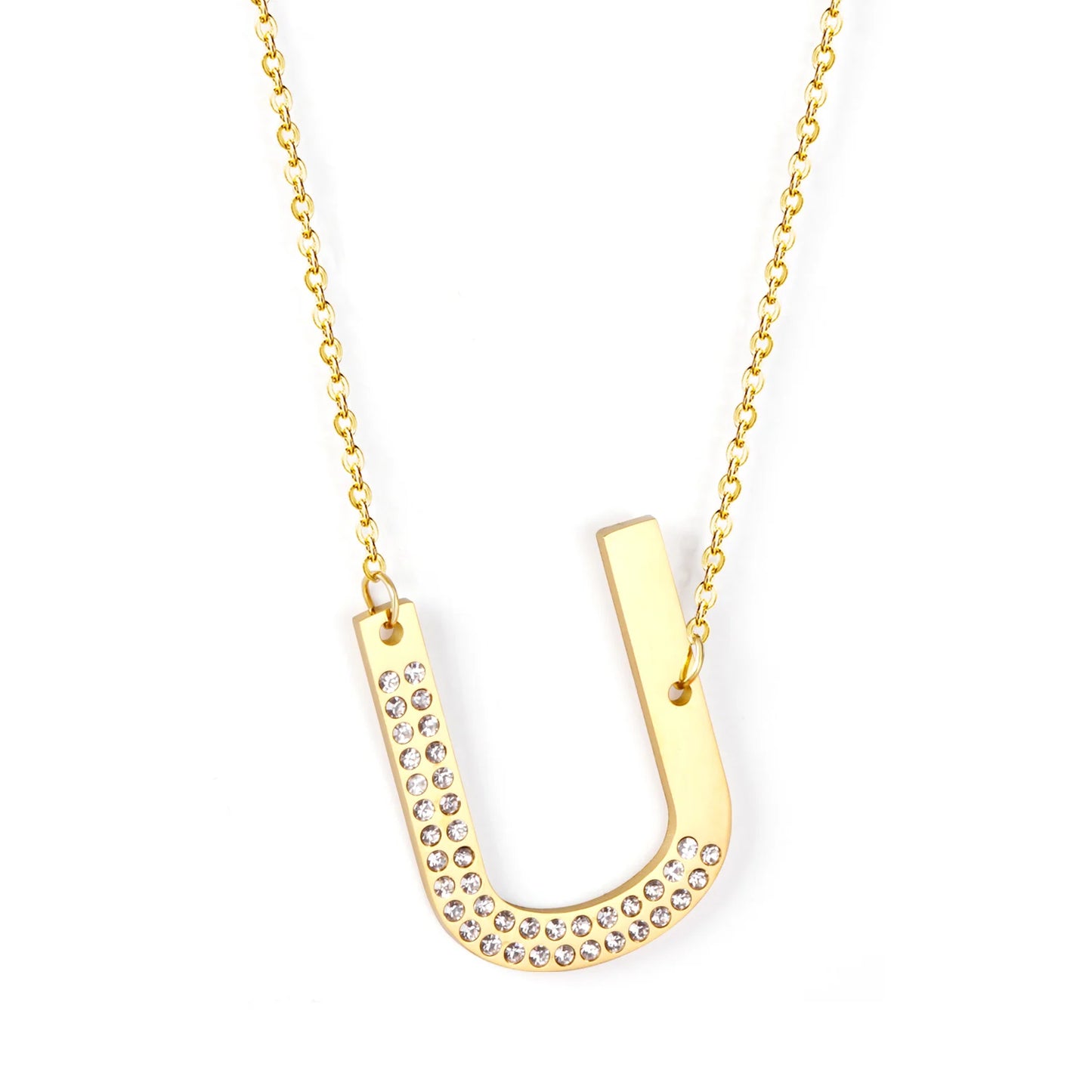 LUXUSSTEL CZ Letter M Pendant Necklace Trendy Style Gold Color High Quality Stainless Steel 26 Initial Collars  Chains