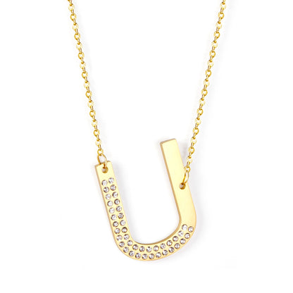 LUXUSSTEL CZ Letter M Pendant Necklace Trendy Style Gold Color High Quality Stainless Steel 26 Initial Collars  Chains