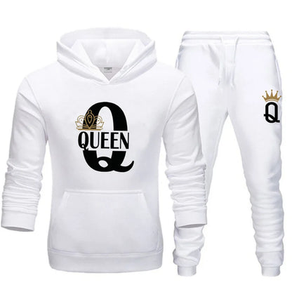 Winter Men's and Women's Sweater Set KING QUEEN Loose Relaxed Hooded Print Couple Set