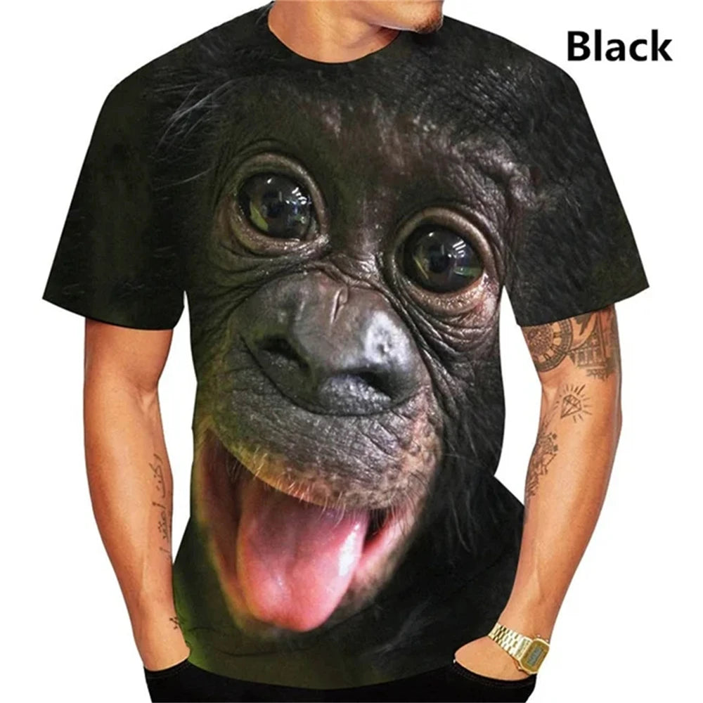 Funny Kiss Monkey Lip Graphic T Shirt for Men Clothing 3D Spoof Gorilla Orangutan Printed T-Shirt Unisex Short Sleeve Tops Tees