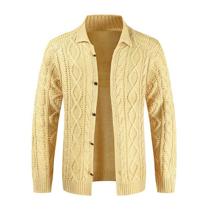 Winter Mens Knitt Cardigan Autumn Solid Color Long Sleeve Male Casual Warm Twisted Jacquard Sweater Fashion Mens Coats