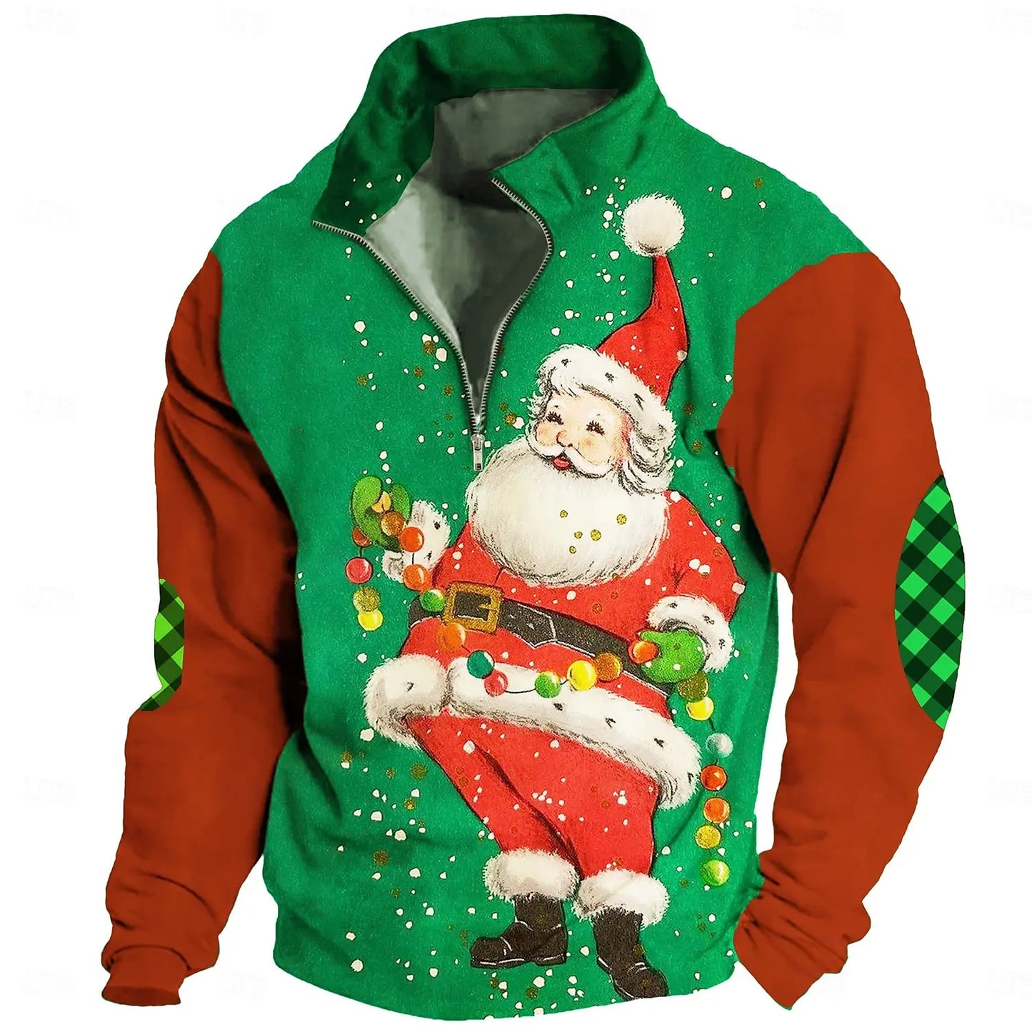 2024 New Santa Claus 3D Printed Mens Half Zipper Long Sleeve Sweatshirt Autumn Christmas Clothing FashionStandup Collar LooseTop