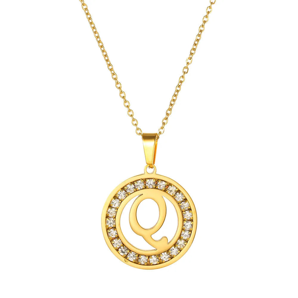 Fashion Stainless Steel Necklaces for Women Cubic Zircon Charm Initial Letter Pendant Name Jewelry Hot selling