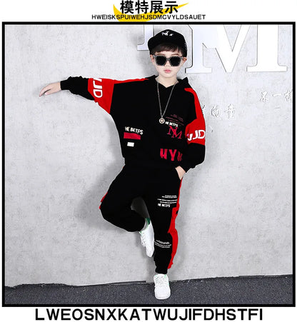 2024  winter children Boy Clothes Teenager tracksuit letters Hooded Top Shirts+ Ankle-tie Pant 8 10 11 12 year